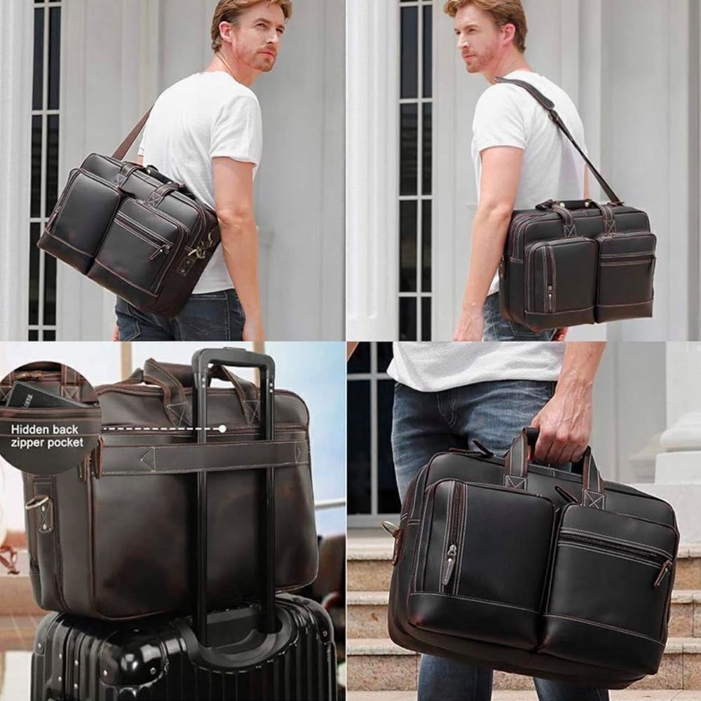 Masa Kawa Leather Briefcase for Men Laptop Travel Bag 17”
